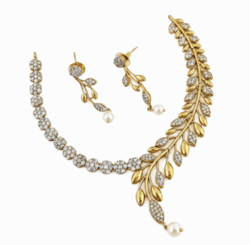 Gold Plated Floral Peacock Long Haram Necklace Set